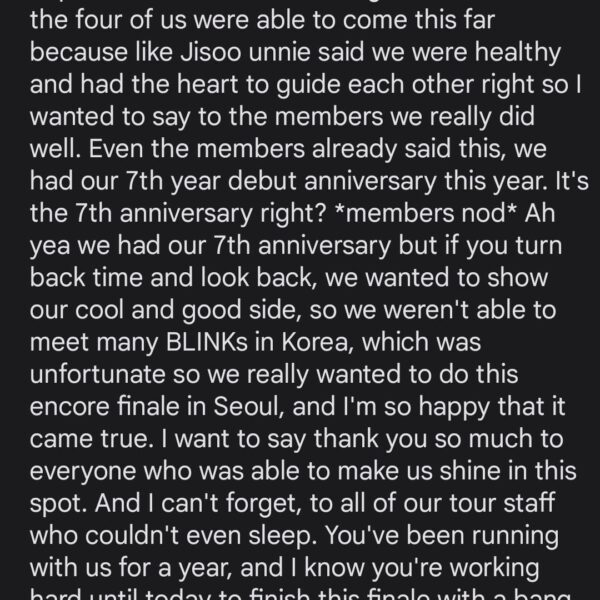 20230917 “We’ll work hard and continue to be a cool BLACKPINK.” -Jennie (translation from @xx_turtle_ on Twitter)