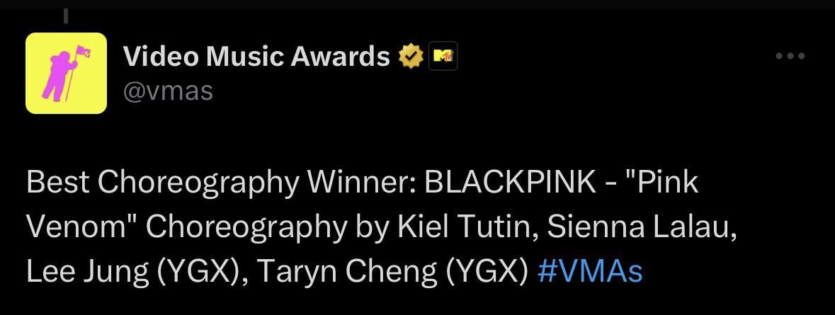 230912 BLACKPINK wins ‘Best Choreography’ for ‘Pink Venom’ at the 2023 MTV Video Music Awards!