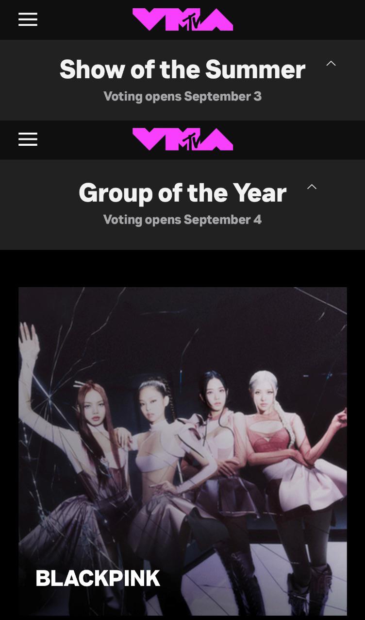 230901 BLACKPINK has been nominated for ‘Group of the Year’ and ‘Show of the Summer’ (a total of 6 nominations) at the 2023 MTV Video Music Awards!