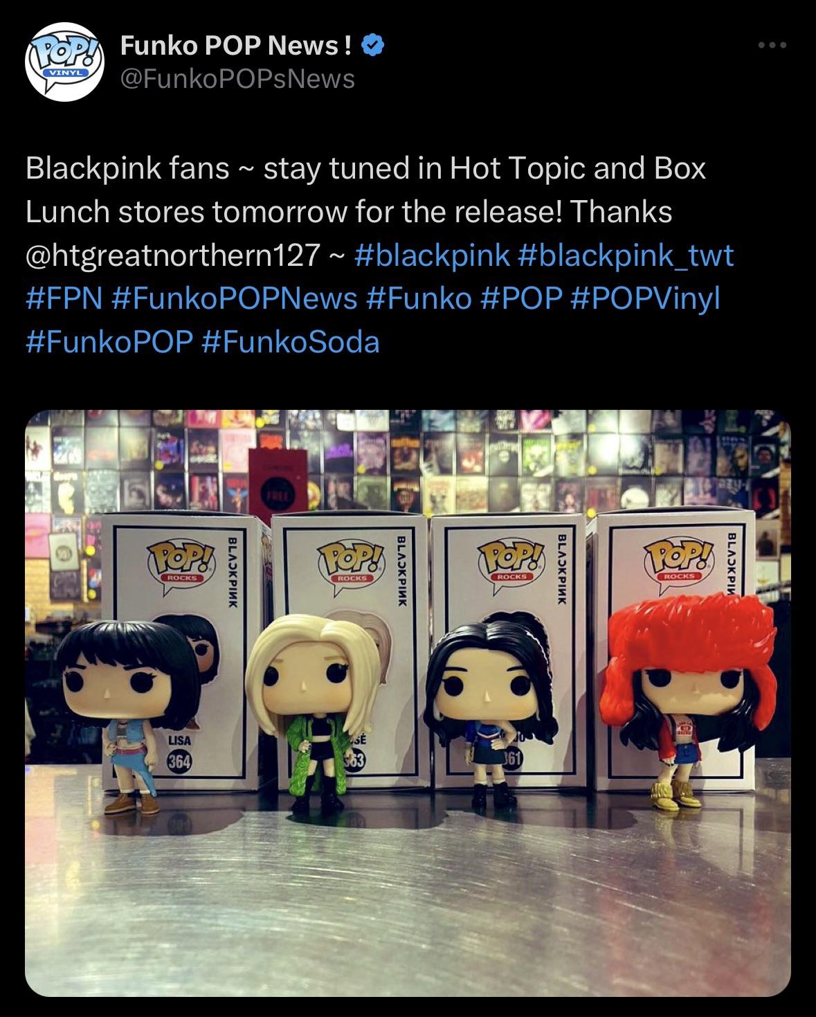 231003 BLACKPINK x Funko Pop! is scheduled to be released in Hot Topic and Box Lunch stores tomorrow
