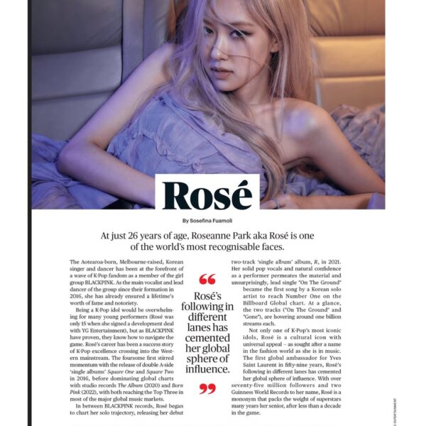 231212 ROSÉ is named as one of the 50 LIVING ICONS for Rolling Stone: The Icons Issue