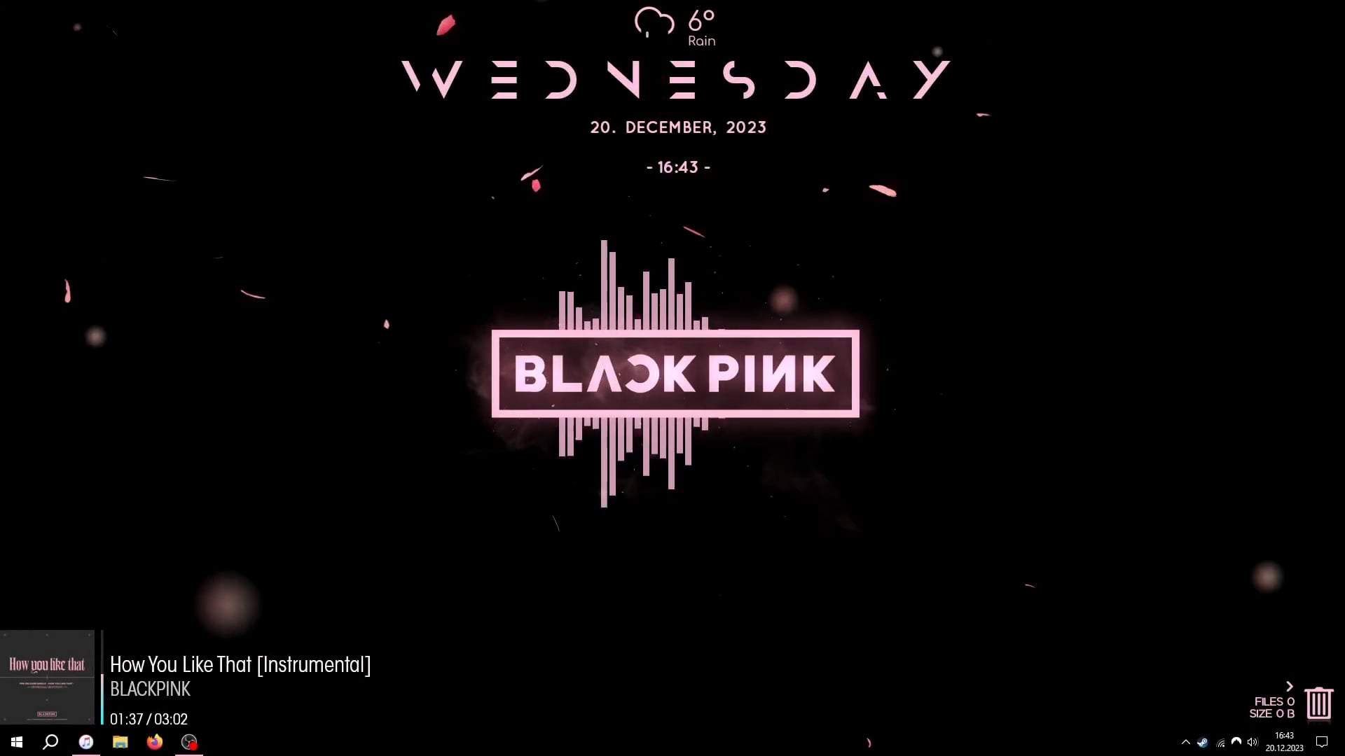 I finally took some time to create a clean looking Desktop with audio visualization for my PC. Turned out to be Blackpink themed (of course ^^). Credit to the art of all 'Rainmeter' and 'Wallpaper Engine' creators, which I used and adjusted a bit to fit the Blackpink theme.