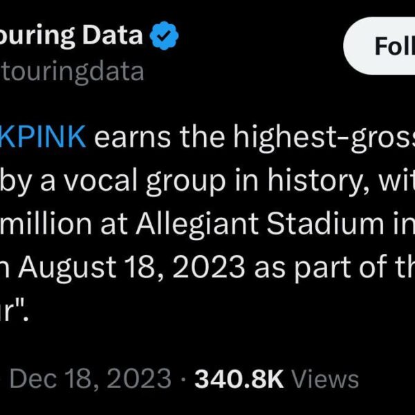 231218 BLACKPINK earns the highest-grossing concert by a vocal group in history, with $11.429 million at Allegiant Stadium in Las Vegas on August 18, 2023 as part of the "Born Pink Tour"