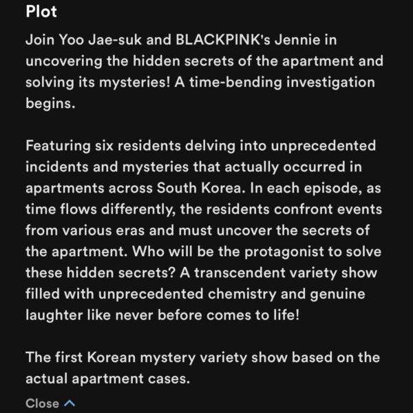 240219 Jennie - 'Apartment 404' plot and character description