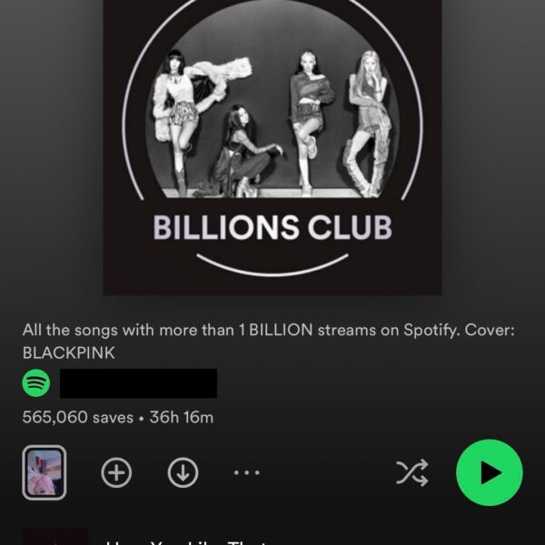 240314 BLACKPINK graces the cover of ‘Billions Club’ Spotify Playlist for surpassing 1 BILLION streams with ‘How You Like That’