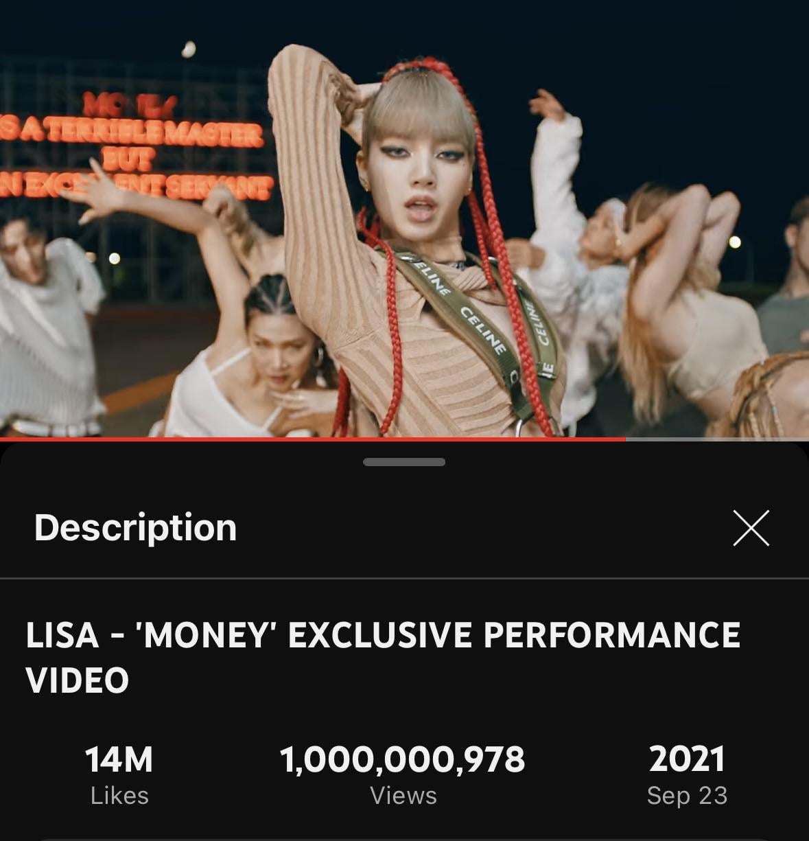 240525 LISA - ‘MONEY’ EXCLUSIVE PERFORMANCE VIDEO hits 1 BILLION VIEWS on Youtube!