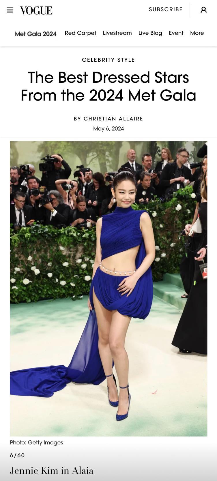 240506 Vogue names JENNIE as one of the best-dressed celebrities @ Met Gala 2024