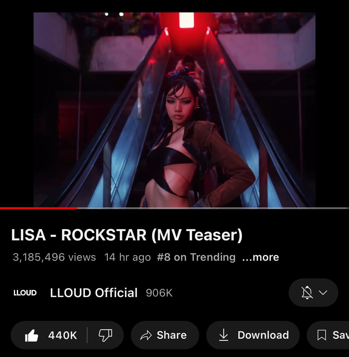 240626 LISA - ROCKSTAR (MV Teaser) has become the MOST viewed and MOST liked kpop teaser within the first 24 hours on YouTube this year 🔥