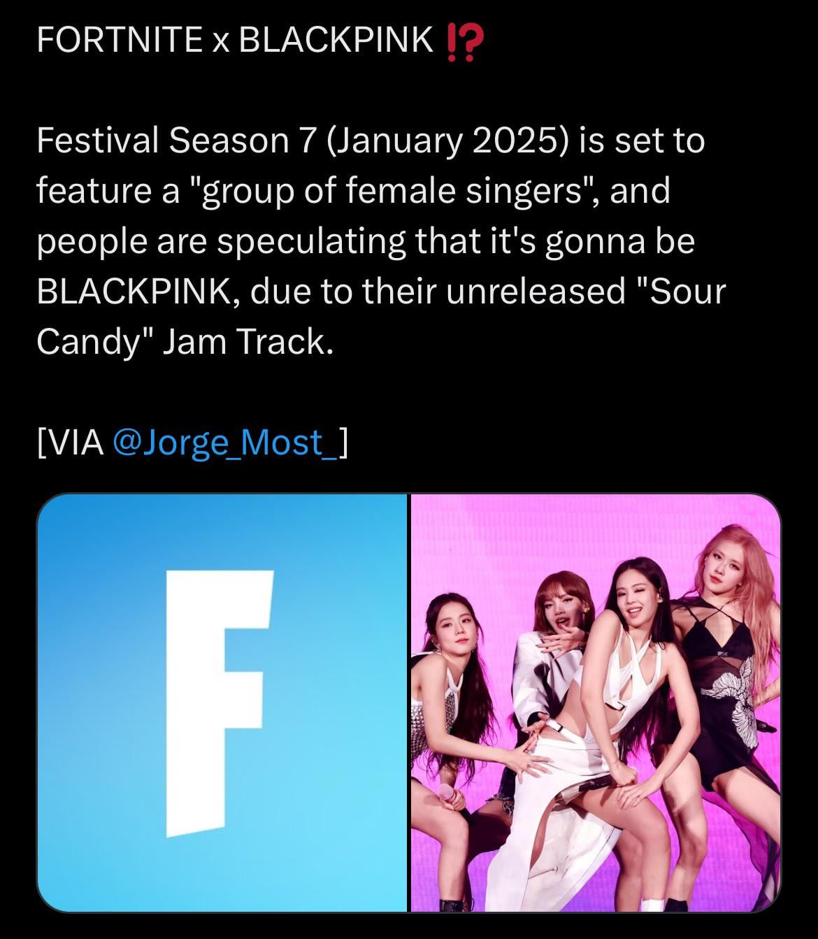 240710 - BLACKPINK is the possible headliner for the Fortnite Festival game mode season in late ‘24/early ‘25.