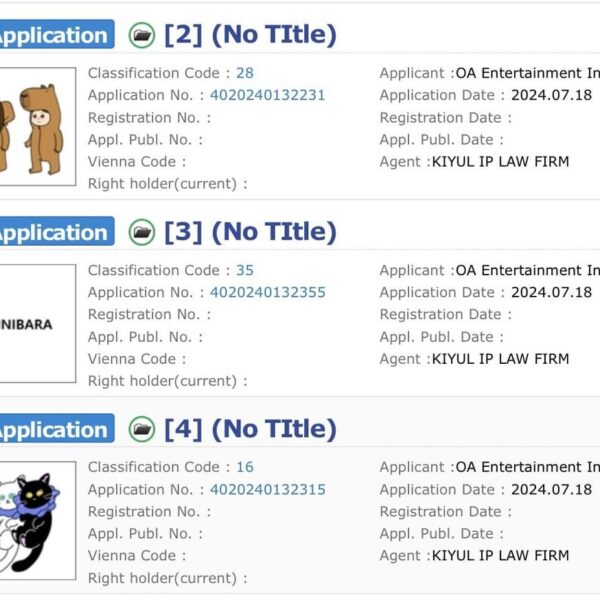 240720 Jennie (ODDATELIER) filed for a trademark on 'NINIBARA' and Nini capybara and cat artworks