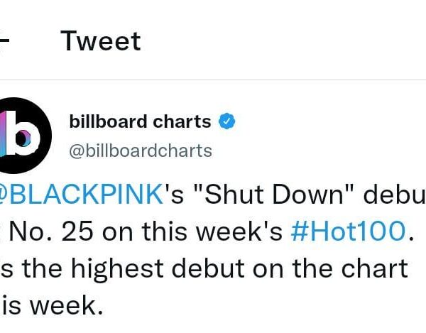 220926 - 'Shut Down' by BLACKPINK debuts at No. 25 on this week's #Hot100. It's the highest debut on the chart this week.