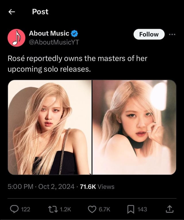 241002 - Rosé owns the masters of all her upcoming solos released under Atlantic Records!!